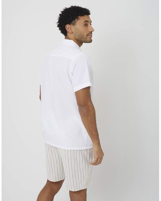 Brave Soul White Textured Revere Collar Short Sleeve Shirt for men