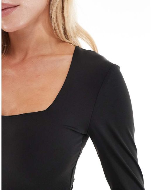 New Look Black Long Sleeve Square Neck Bodysuit