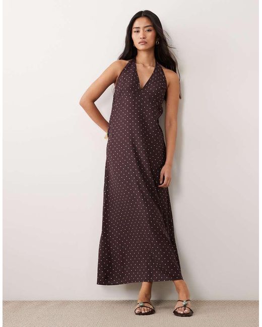 Miss Selfridge Brown Spun Halter Maxi Dress
