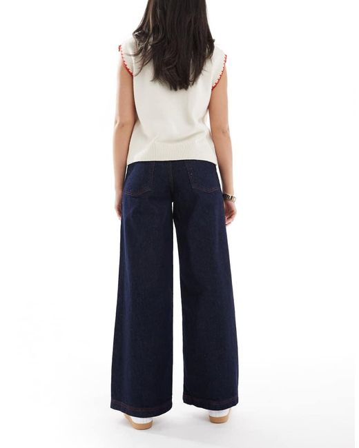 ASOS Blue Wide Leg Denim Jeans With Red Stitching