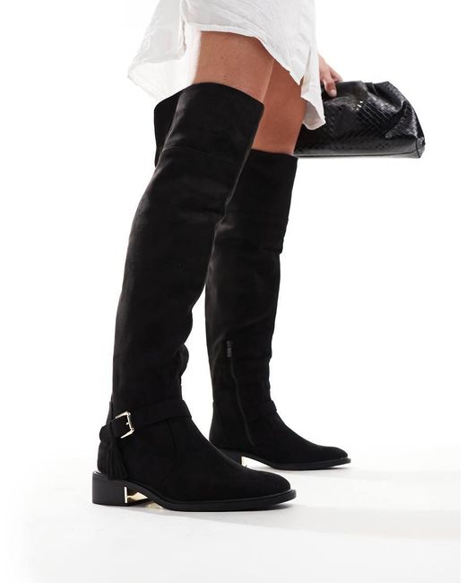 SEQWL Black Over The Knee Flat Boots With Tassle