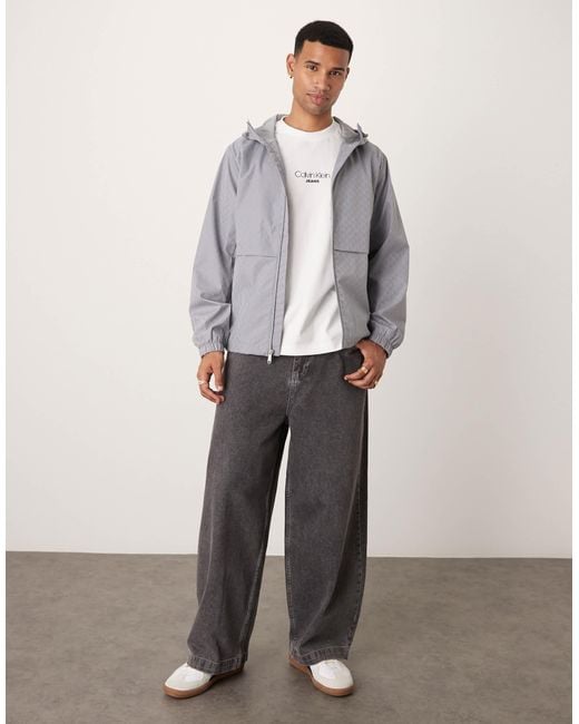 Calvin Klein Gray All Over Print Nylon Windbreaker Jacket for men