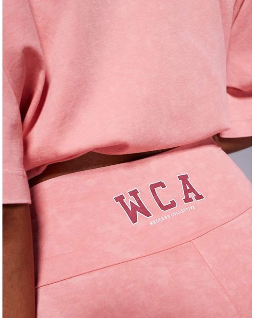 ASOS Pink Weekend Collective Co-Ord Legging Short With Varsity Graphic