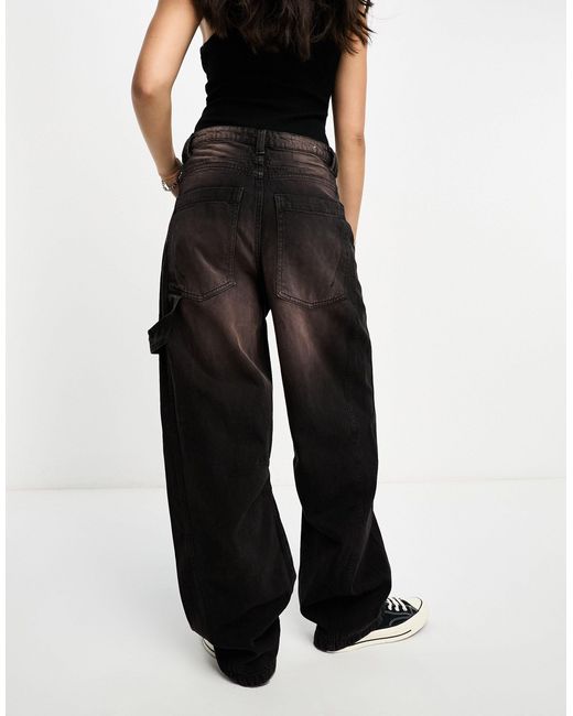 Bershka Denim Look Carpenter Pants in Black | Lyst