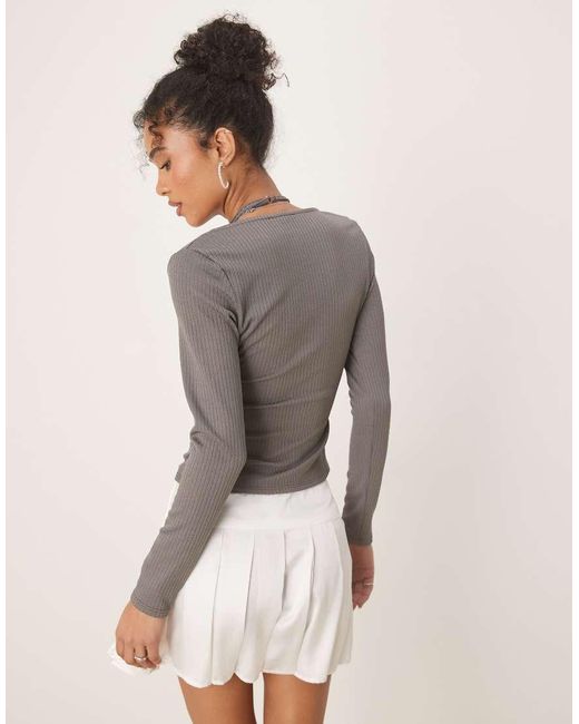ASOS Gray Rib Halter Neck Long Sleeve Top