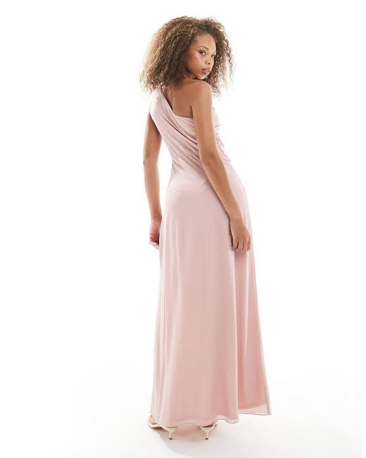 TFNC London Pink Bridesmaids One Shoulder Drape Front Maxi Dress