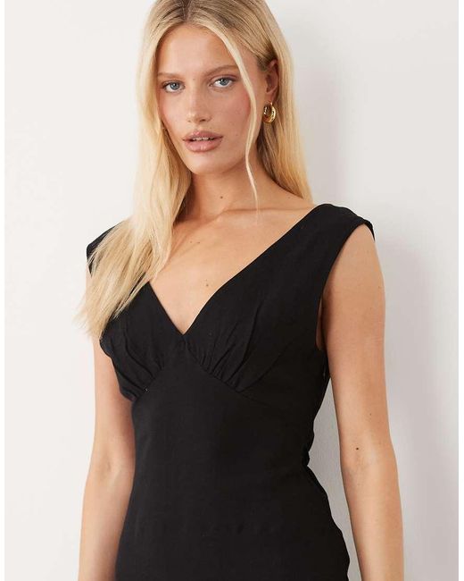 ASOS Black Linen Blend V Neck Halter Mini Dress
