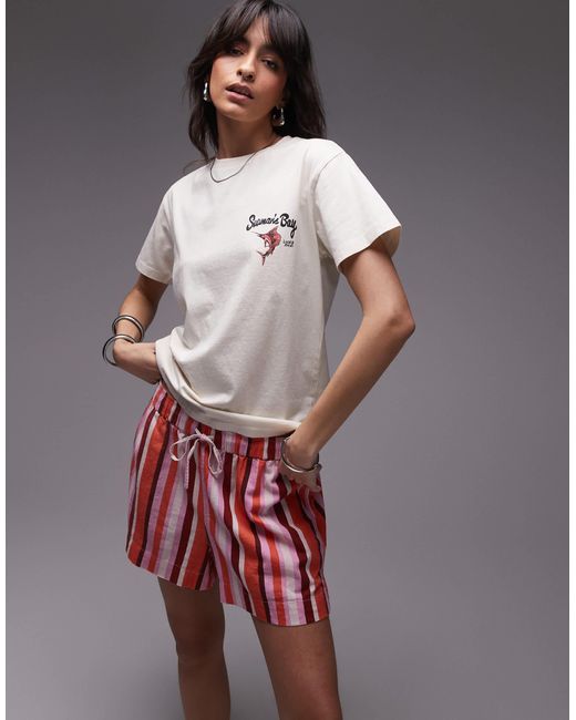 TOPSHOP Multicolor Graphic Seamans Bay Back Print Boxy Tee