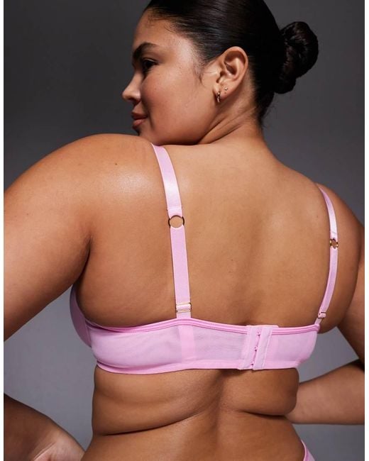 ASOS Purple Asos Design Curve Lennox Sheer Mesh Underwire Bra With Satin Binding