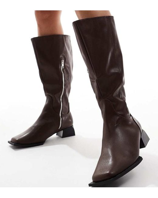 Raid Wide Fit Brown Elixir Knee Boots With Square Toe
