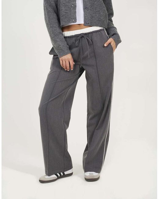 Brave Soul Gray Contrast Waistband Tailored Trousers
