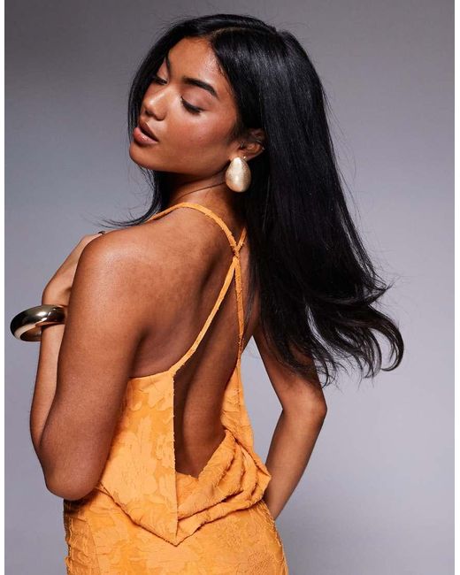 ASOS Orange Mesh Maxi Dress With Draped Back