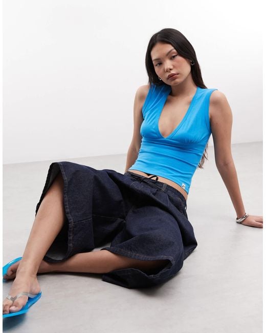 Collusion Blue Deep V-neck Singlet