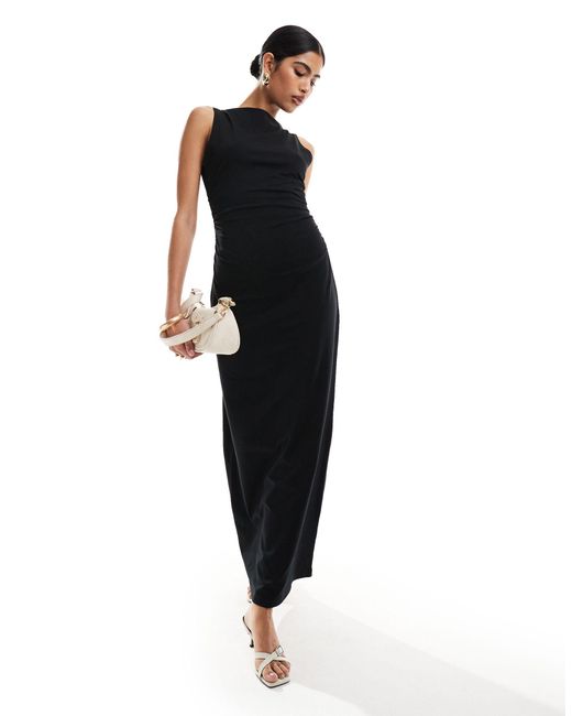 ASOS Black Boat Neck Maxi Dress With Ruched Sides