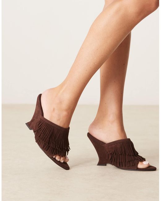 ASOS Brown Tizzy Real Suede Fringed Wedges