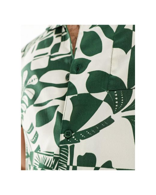 Camicia da mare con stampa di foglie astratte di Another Influence in Green da Uomo