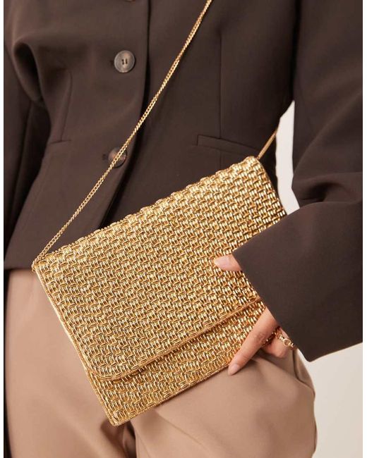 True Decadence Brown Textured Envelope Clutch Bag