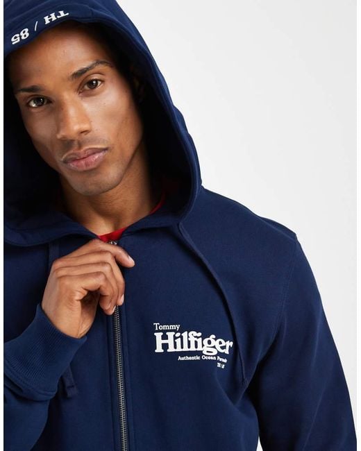 Tommy Hilfiger Blue Nautical Graphic Zip Up Hoodie for men