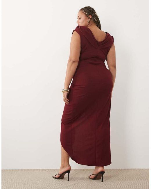 Tfnc Plus Red Wrap Detail Bardot Maxi Dress