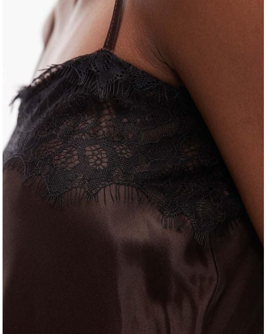 ASOS Brown Satin Lace Trim Asym Cami Top