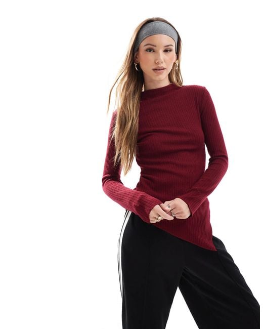 Stradivarius Red Asymmetric Knitted Top