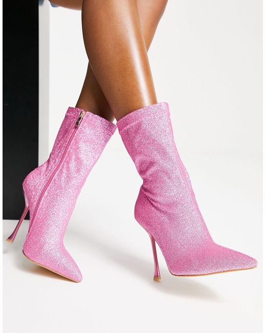 SIMMI Simmi London - Paolo - Sock Boots Met Brede Pasvorm En Glitter in het Pink