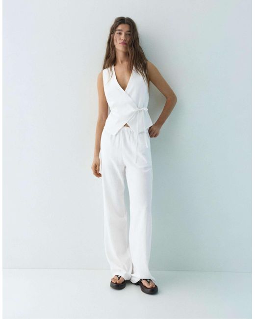 Pull&Bear White – trägertop aus leinenmix