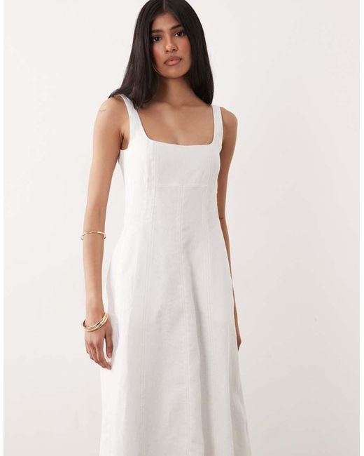 Mango Pink 100% Linen Square Neck Sleeveless Maxi Dress