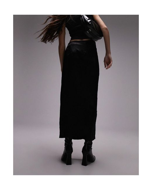 TOPSHOP Black Crinkle Wrap Midi Skirt
