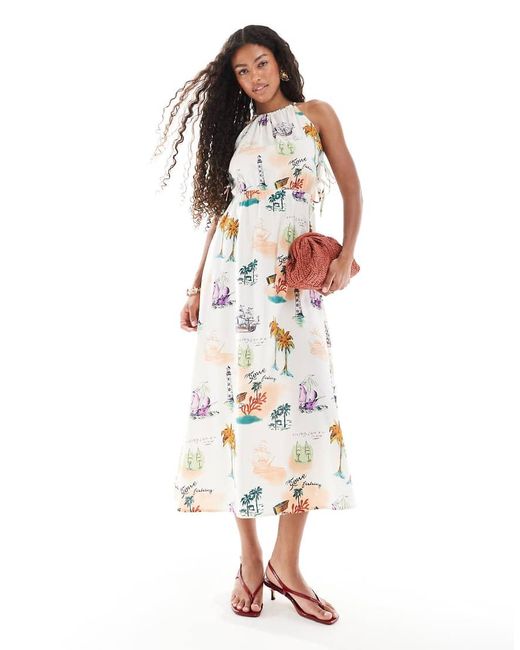 Object White Halterneck Midi Dress With Tie Side Detail