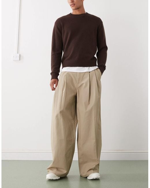 Weekday Natural Oversized Wide Leg Chino Trousers With Front Pleats for men