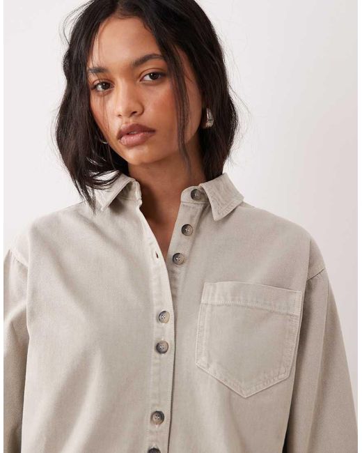 ASOS Natural Boxy Long Sleeve Shirt Dress