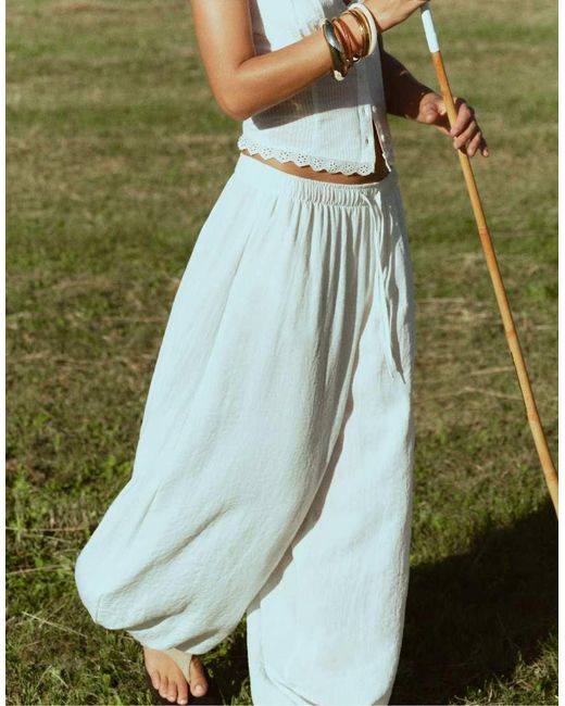 Stradivarius White Flowy Sarouel Trousers