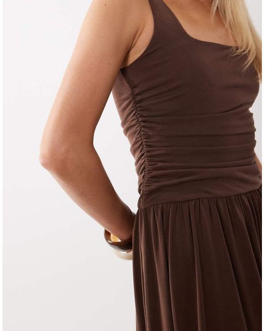 Nobody's Child Natural Natalie Modal Blend Square Neck Ruched Detail Midi Dress