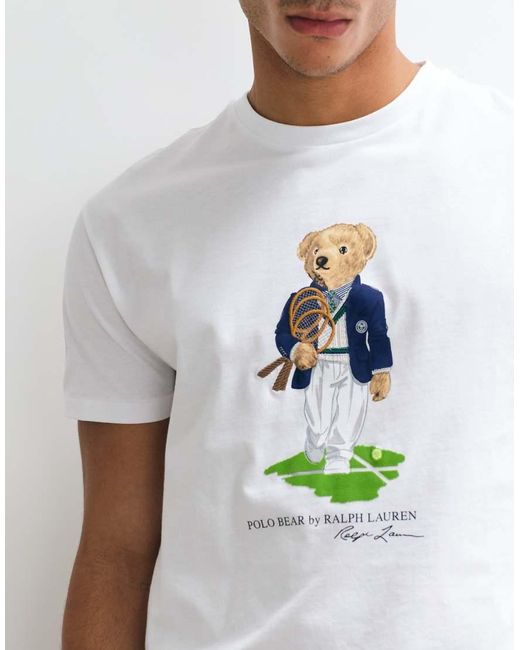 Polo Ralph Lauren White Wimbledon Capsule Classic Bear Print T-Shirt for men