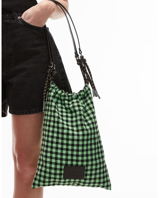 Borsa Da Spalla Da Mare A Quadretti Con Logo di Bimba Y Lola in Green