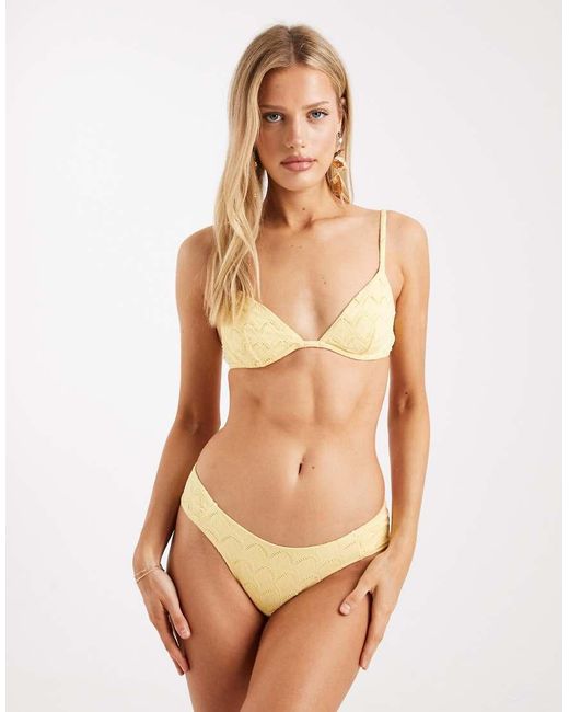 Lindex Natural Eyelet Ruched Side Bikini Bottoms