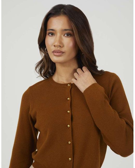 Brave Soul Brown Crew Neck Cardigan With Buttons
