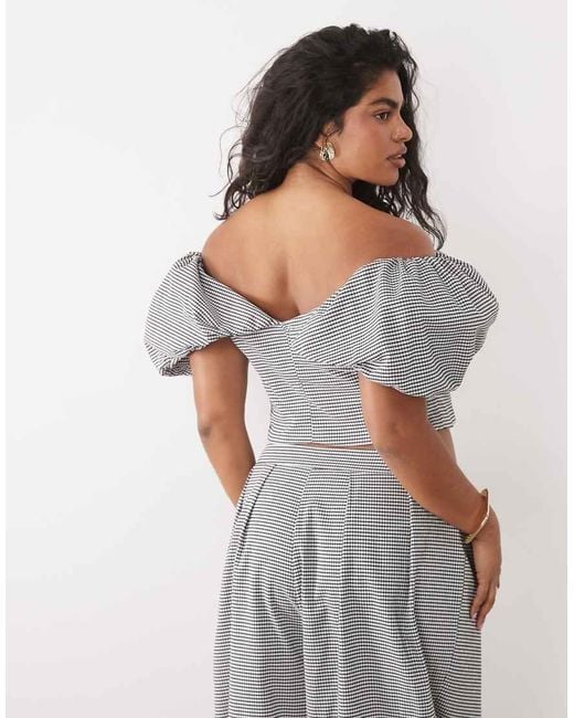 ASOS Gray Curve Co-Ord Gingham Off The Shoulder Peplum Top