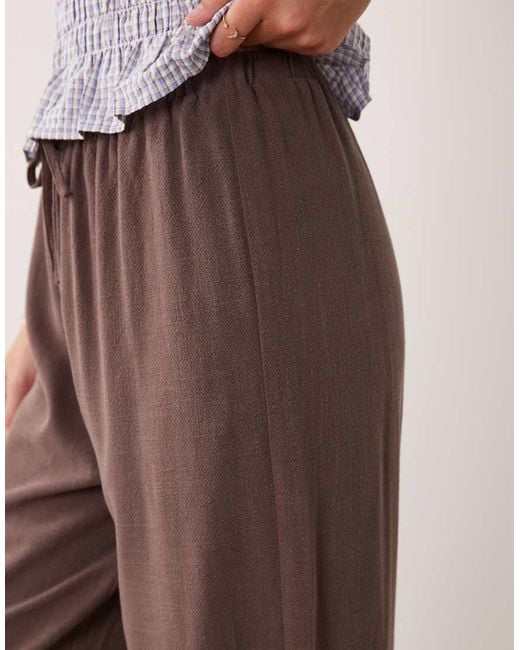 The Frolic Brown Exclusive Linen Blend Drawstring Waist Wide Leg Trousers