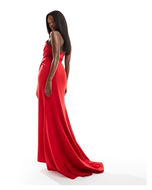 ASOS Red Premium Draped Bandeau Maxi Dress With High Split