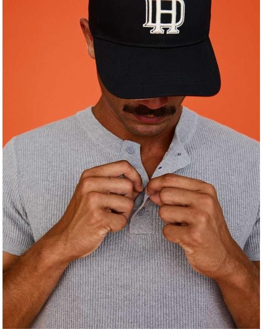 Bershka Orange Short-Sleeve Slim-Fit Henley Collar T-Shirt for men