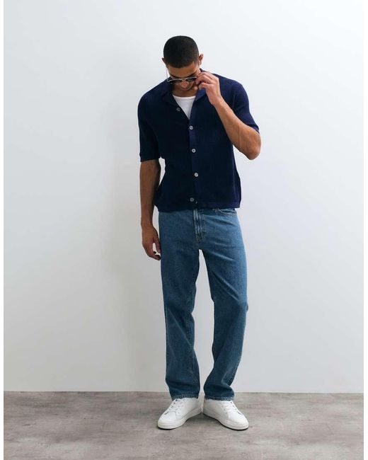 SELECTED Blue Light Knit Button Shirt for men