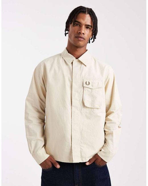 Fred Perry Popeline Overshirt in het Natural voor heren