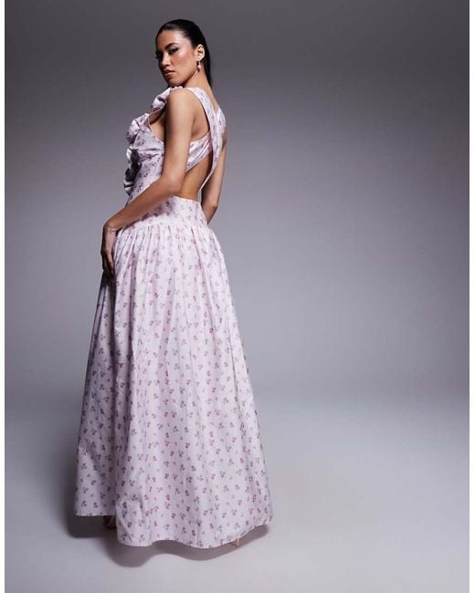 ASOS Purple Plunge Drop Waist Corsage Maxi Dress