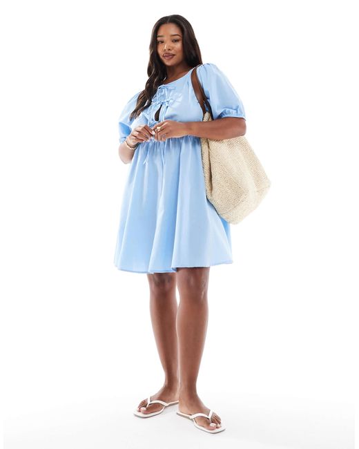 Esmee Curve Blue Exklusiv – kurzes, vorne gebundenes strandkleid