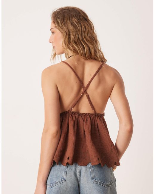 Free People Brown Sunny Days Embroidered Cami Top