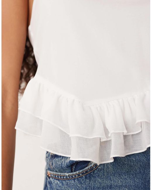 ASOS White Twist Halter Neck Ruffle Top
