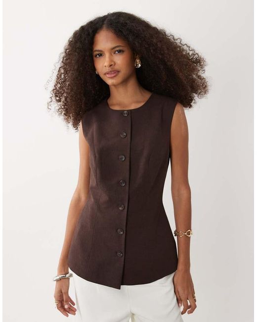 ASOS Brown Linen Blend Sleeveless Button Down Top