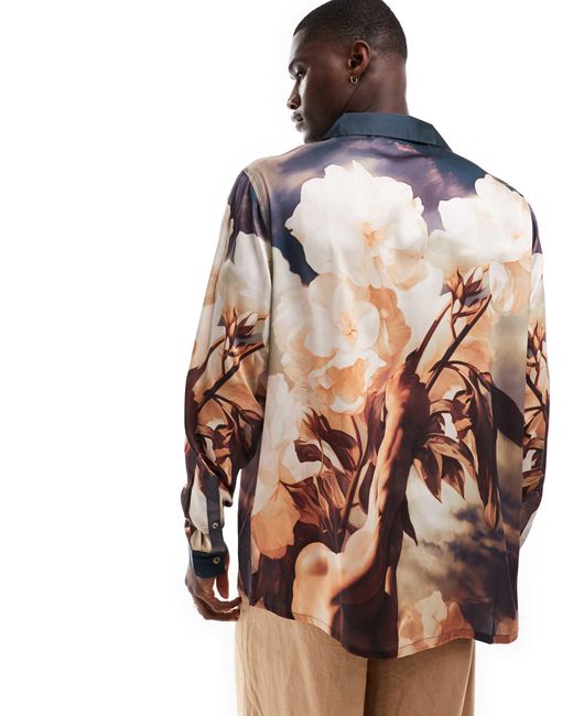 ASOS – locker geschnittenes hemd mit reverskragen und auffälligem print in Pink für Herren
